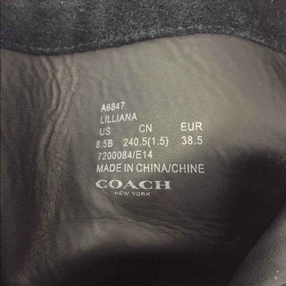 Black Coach boots with gold buckles and stud accents - Picture 2 of 7